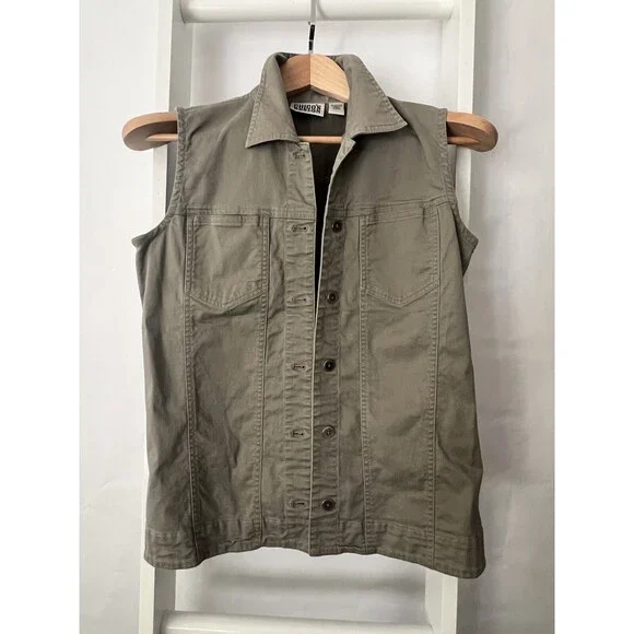 Chico's Design Button Up Twill Vest Womens S (Chico's 0) Khaki Gray Pocket Welt - Picture 15 of 15